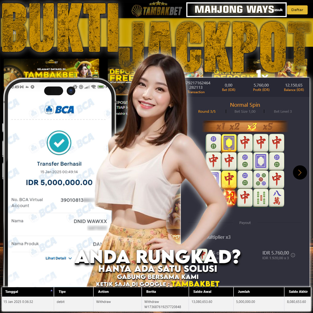 BUKTI JACKPOT SLOT CAIR 5 JUTA TAMBAKBET