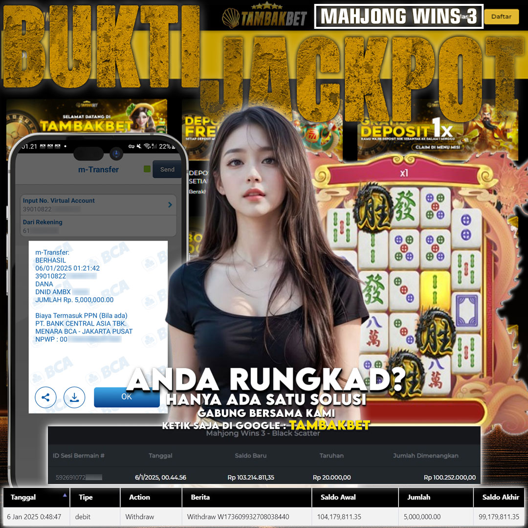 BUKTI JACKPOT 100 JUTA MAHJONG WINS 3 TAMBAKBET